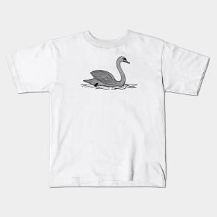 Swan Ink Art - beautiful detailed bird drawing - on white Kids T-Shirt